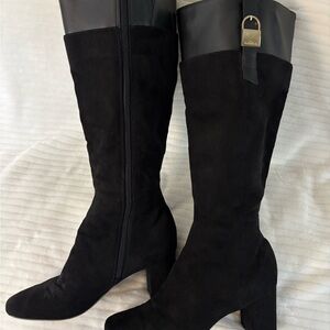 Calvin Klein Black Heeled Boots with Medium Height Heel and Rounded Toe